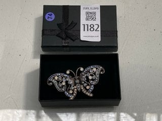Lot 1182  
            Marchington SR13 - Parcel Delivery Only 

                
AN ANTIQUE SILVER FILIGREE BUTTERFLY BROOCH SET WITH CLEAR AND OPALESCENT STONES,...