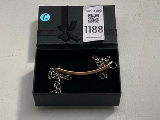 Lot 1188  
            Marchington SR13 - Parcel Delivery Only 

                
A GOLD AND SILVER COLOURED CURB CHAIN BRACELET SET WITH A CLEAR STONE AND ENGRAVE...