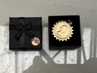 Lot 1204  
            Marchington SR13 - Parcel Delivery Only 

                
A COIN PENDANT MADE OF A SILVER DIPPED QEII THREE PENCE COIN, BOXED: LOCATION - F1