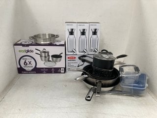 Lot 1339  
            Marchington SR13 - Parcel Delivery Only 

                
QTY OF ASSORTED HOUSEHOLD ITEMS TO INCLUDE EAZIGLIDE NEVERSTICK + 3 PIECE SAUCEPA...