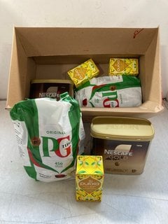 Lot 175  
            Marchington SR13 - Parcel Delivery Only 

                
QTY OF ASSORTED TEA AND COFFEE ITEMS TO INCLUDE 450 PG TIPS ONE CUP TEA BAGS-BBE ...