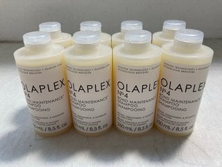 Lot 222  
            Marchington SR13 - Parcel Delivery Only 

                
8 X 250ML OLAPLEX NO4 BOND MAINTENANCE SHAMPOOS -ORIGINAL COMBINED RRP £160.00: L...