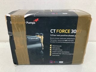 Lot 296  
            Marchington SR13 - Parcel Delivery Only 

                
SALAMANDER PUMPS CT FORCE 30 PT 3.0 BAR TWIN POSITIVE SHOWER PUMP - ORIGINAL RRP:...