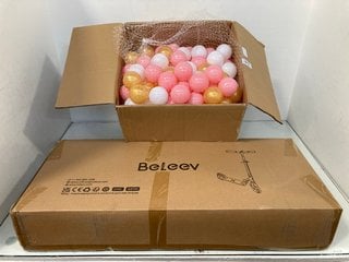 Lot 303  
            Marchington SR13 - Parcel Delivery Only 

                
BELEEV CHILDRENS RIDE ON SCOOTER IN PURPLE TO INCLUDE BOX OF PLASTIC BALLBIT BALL...