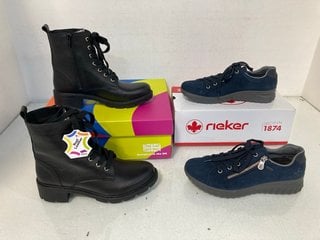 Lot 353  
            Marchington SR13 - Parcel Delivery Only 

                
ADESSO BLACK ANKLE BOOTS - UK SIZE: 6 TO INCLUDE RIEKER NAVY SUEDE TRAINERS - UK ...
