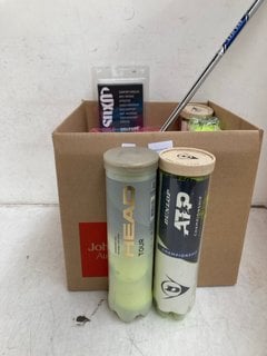 Lot 468  
            Marchington SR13 - Parcel Delivery Only 

                
QTY OF ASSORTED SPORTING ITEMS TO INCLUDE DUNLOP CHAMPIONSHIP 4 PACK TENNIS BALLS...