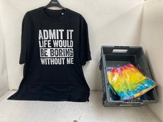 Lot 471  
            Marchington SR13 - Parcel Delivery Only 

                
QTY OF ASSORTED T-SHIRTS IN VARIOUS SIZES TO INCLUDE TIE-DYE T-SHIRT IN GREEN-UK ...