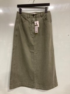 Lot 50  
            Marchington SR13 - Parcel Delivery Only 

                
CEFINN SHONA COTTON TWILL SLIM A LINE MIDI SKIRT - KHAKI - SIZE UK 10 - ORIGINAL ...