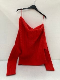 Lot 593  
            Marchington SR13 - Parcel Delivery Only 

                
JOHN LEWIS & A.W.A.K.E. MODE ASYMMETRIC CABLE RED JUMPER - UK SIZE: 10 - ORIGINAL...