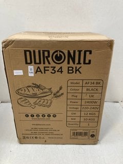 Lot 686  
            Marchington SR13 - Parcel Delivery Only 

                
DURONIC AF34 DUAL BASKET AIR FRYER IN BLACK: LOCATION - G8