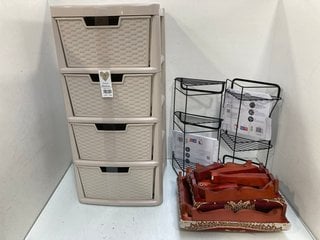 Lot 758  
            Marchington SR13 - Parcel Delivery Only 

                
QTY OF ASSORTED HOUSEHOLD ITEMS TO INCLUDE SIMPLY RATTAN 4 DRAWER STORAGE UNIT: L...