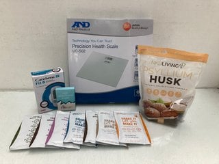 Lot 807  
            Marchington SR13 - Parcel Delivery Only 

                
QTY OF ASSORTED HEALTHCARE ITEMS TO INCLUDE 500G NKD LIVING PSYLLIUM HUSK NATURAL...