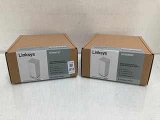 Lot 833  
            Marchington SR13 - Parcel Delivery Only 

                
2 X LINKSYS SPNMX57 VELOP WIFI6 DUAL-BAND WHOLE-HOME MESH SYSTEMS (SEALED)-ORIGIN...