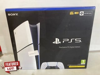 Lot 5  
            Nottingham SR9 - Delivery Only 

                
SONY PLAYSTATION 5 DIGITAL EDITION CONSOLE WITH ACCESSORIES MODEL: CFI-2016 - SEA...