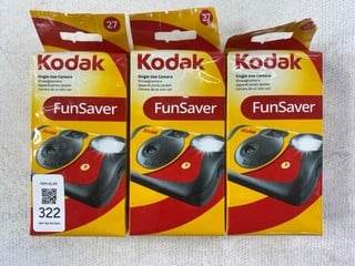 Lot 322  
            Nottingham Prem - Delivery Only 

                
3 X KODAK FUNSAVER INSTANT CAMERA