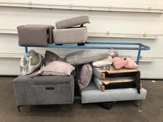 Lot 87  
            Edinburgh SR21 - Collection Only 

                
QUANTITY OF SOFA PARTS TO INCLUDE GREY FOOTSTOOL WITH STORAGE (SOFA RACK NOT INCL...