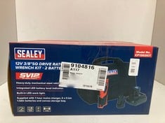 Lot 399  
            Edinburgh SR34RED - Delivery Only 

                
SEALEY 12V SV12 SERIES 3/8"SQ DRIVE RATCHET WRENCH KIT - 2 BATTERIES CP1202KIT, R...