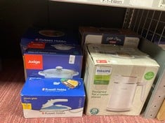 Lot 434  
            Edinburgh SR34RED - Delivery Only 

                
QUANTITY OF KITCHEN & APPLIANCES ITEMS TO INCLUDE RUSSELL HOBBS DUAL VOLTAGE STEA...