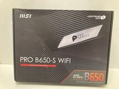 Lot 489  
            Edinburgh SR34RED - Delivery Only 

                
MSI PRO B650-S WIFI MOTHERBOARD, ATX - SUPPORTS AMD RYZEN 9000 / 8000 / 7000 SERI...