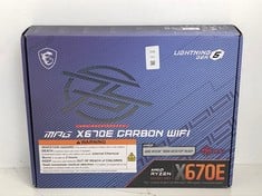 Lot 338  
            Edinburgh SR24 - Delivery Only 

                
MSI MPG X670E CARBON WIFI MOTHERBOARD, ATX - SUPPORTS AMD RYZEN 9000 SERIES PROCE...