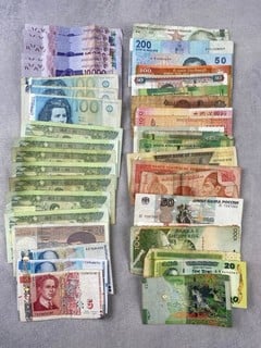 Lot 129  
            Nottingham Luxury Room - Delivery Only 

                
Various Foreign Currency Notes Including West African, Estonian, Ethiopia, And Ku...