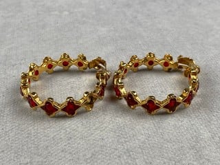 Lot 147  
            Nottingham Luxury Room - Delivery Only 

                
Chanel Gold Plated Metal Red Stone Clip Earrings, 5cm, 37.5g (Stone Missing)