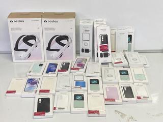Lot 69  
            Birmingham Tech - Parcel Delivery Only 

                
ASSORTED TECH ITEMS TO INCLUDE SAMSUNG PHONE CASES, OCULUS STRAP WITH BATTERY TEC...