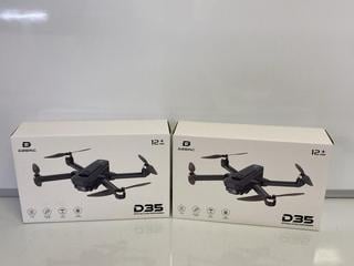 Lot 95  
            Birmingham Tech - Parcel Delivery Only 

                
2 X DEERC D35 GPS DRONE (ORIGINAL RRP - £270) IN BLACK. [JPTB6585]. (SEALED UNIT)...