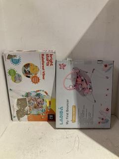 Lot 393  
            Birmingham SR108 - Parcel Delivery Only 
                
4 X ITEMS TO INCLUDE BRIGHT STARTS RAINFOREST VIBES VIBRATING BOUNCER