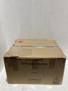 Lot 475  
            Birmingham SR108 - Parcel Delivery Only 

                
RUSSELL HOBBS COMPACT BLACK DIGITAL MICROWAVE
