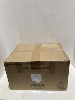 Lot 477  
            Birmingham SR108 - Parcel Delivery Only 

                
RUSSELL HOBBS COMPACT BLACK DIGITAL MICROWAVE