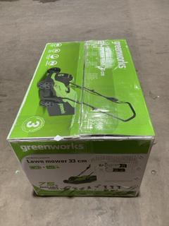 Lot 597  
            Birmingham SR108 - Parcel Delivery Only 

                
GREENWORKS LAWN MOWER 33CM