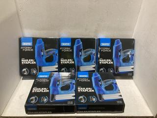 Lot 607  
            Birmingham SR108 - Parcel Delivery Only 

                
5 X DRAPER STORMFORCE 230V NAILER/STAPLER GUN