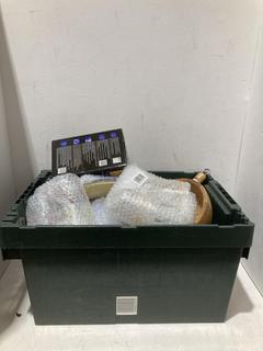 Lot 730  
            Birmingham SR108 - Parcel Delivery Only 
                
BOX OF JOHN LEWIS & PARTNERS ITEMS TO INCLUDE STAINLESS STEEL WOK WITH WOOD HANDLE