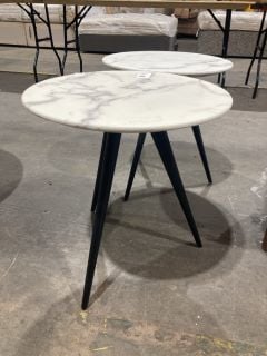 Lot 82  
            Birmingham - Collection or Delivery 

                
DAVID PHILLIPS 2 X AERIUS LAMP TABLES IN WHITE MARBLE/BLACK RRP £318
