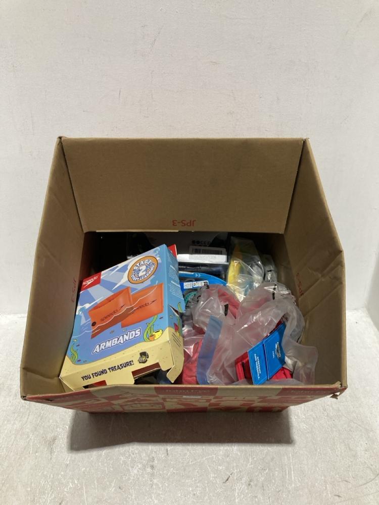 Lot 1865  
            Chesterfield SR45 - Parcel Delivery Only 

                
BOX OF ASSORTED SWIM WEAR /ACCESSORIES TO INCLUDE ARENA DYNAMO 1 PC RED SWIM SUIT...