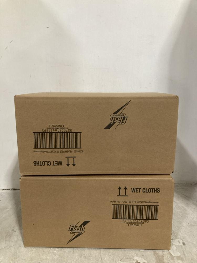 Lot 1958  
            Chesterfield SR44 - Parcel Delivery Only 

                
2 X FLASH MEDITERRANEAN WET CLOTHS WET RF 4X24CT (LOCATION: PALLET)