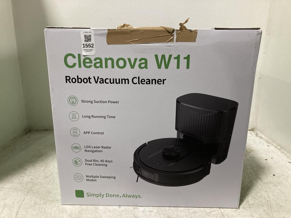 Lot 1552  
            Chesterfield SR47 - Parcel Delivery Only 

                
CLEANOVA W11 ROBOT VACUUM CLEANER (LOCATION: SR46G2)