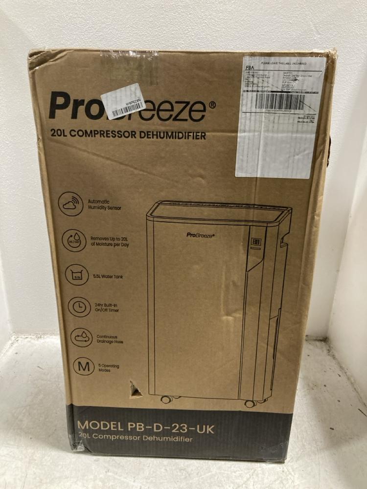 Lot 1557  
            Chesterfield SR47 - Parcel Delivery Only 

                
PRO BREEZE 20L COMPRESSOR DEHUMIDIFIER (LOCATION: SR46G2)