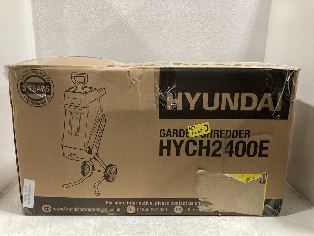 Lot 1558  
            Chesterfield SR47 - Parcel Delivery Only 

                
HYUNDAI GARDEN SHREDDER - MODEL NO. HYCH2400E (LOCATION: SR46G2)