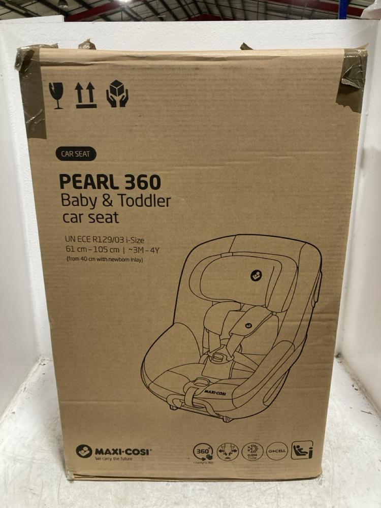 Lot 1564  
            Chesterfield SR47 - Parcel Delivery Only 

                
MAXI COSI PEARL 360 CAR SEAT ORIGINAL RRP £259 (LOCATION: SR46G2)