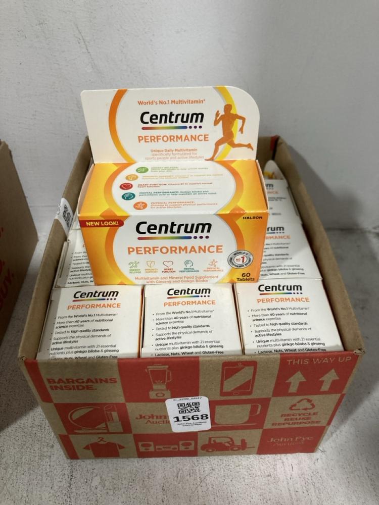 Lot 1568  
            Chesterfield SR47 - Parcel Delivery Only 

                
BOX OF 10 X CENTRUM PERFORMANCE MULTIVITAMIN FOOD SUPPLEMENT 60 TABLETS BBE- 02/2...