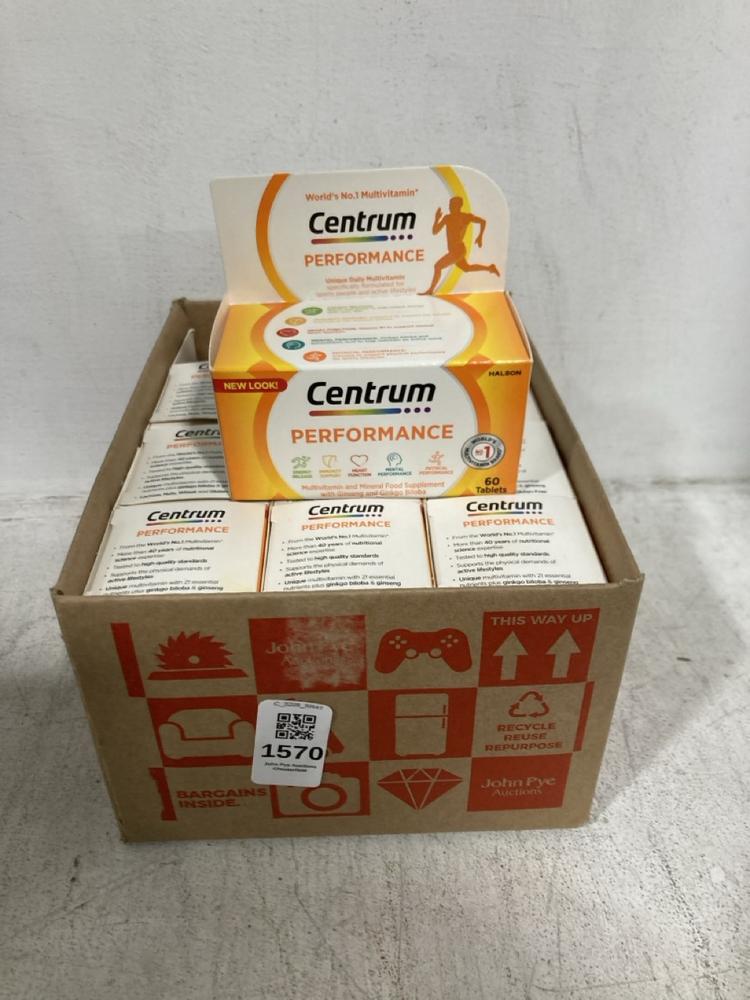 Lot 1570  
            Chesterfield SR47 - Parcel Delivery Only 

                
BOX OF 10 X CENTRUM PERFORMANCE MULTIVITAMIN FOOD SUPPLEMENT 60 TABLETS BBE- 02/2...