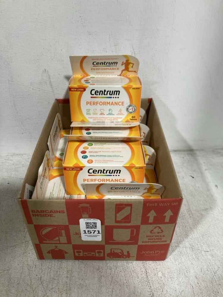 Lot 1571  
            Chesterfield SR47 - Parcel Delivery Only 

                
BOX OF 10 X CENTRUM PERFORMANCE MULTIVITAMIN FOOD SUPPLEMENT 60 TABLETS BBE- 02/2...