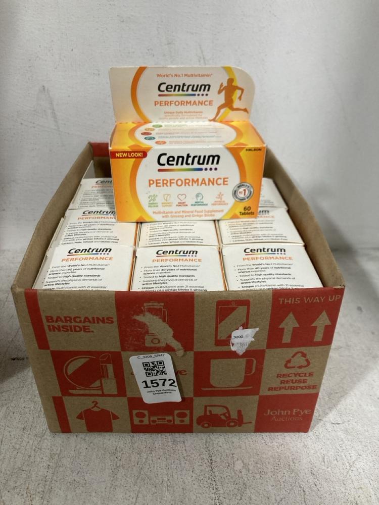 Lot 1572  
            Chesterfield SR47 - Parcel Delivery Only 

                
BOX OF 10 X CENTRUM PERFORMANCE MULTIVITAMIN FOOD SUPPLEMENT 60 TABLETS BBE- 02/2...