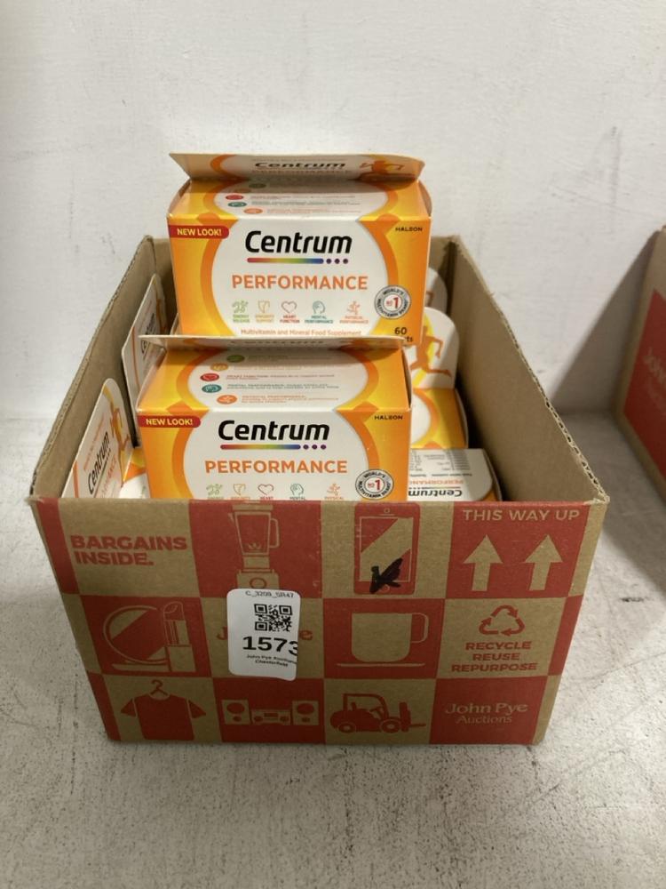 Lot 1573  
            Chesterfield SR47 - Parcel Delivery Only 

                
BOX OF 10 X CENTRUM PERFORMANCE MULTIVITAMIN FOOD SUPPLEMENT 60 TABLETS BBE- 02/2...