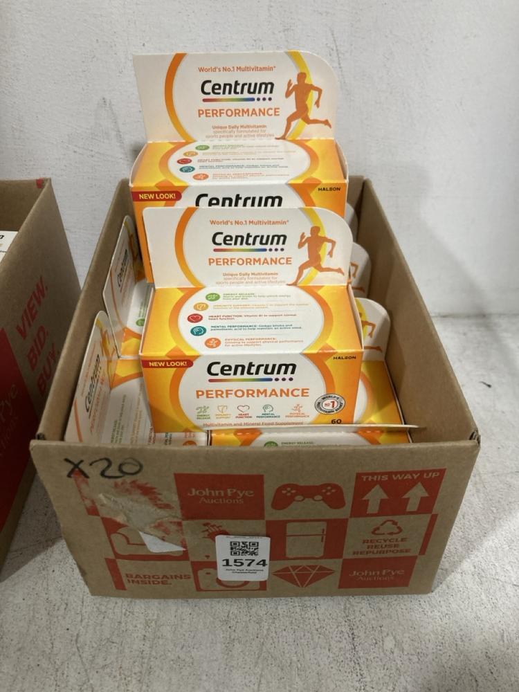 Lot 1574  
            Chesterfield SR47 - Parcel Delivery Only 

                
BOX OF 10 X CENTRUM PERFORMANCE MULTIVITAMIN FOOD SUPPLEMENT 60 TABLETS BBE- 02/2...