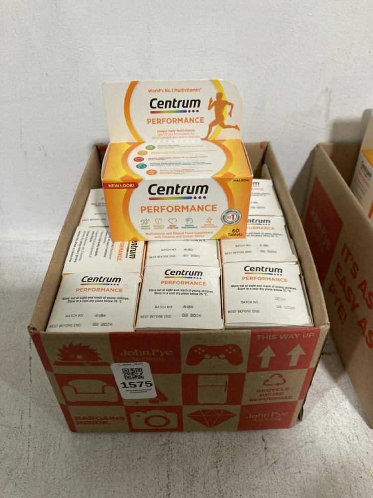 Lot 1575  
            Chesterfield SR47 - Parcel Delivery Only 

                
BOX OF 10 X CENTRUM PERFORMANCE MULTIVITAMIN FOOD SUPPLEMENT 60 TABLETS BBE- 02/2...