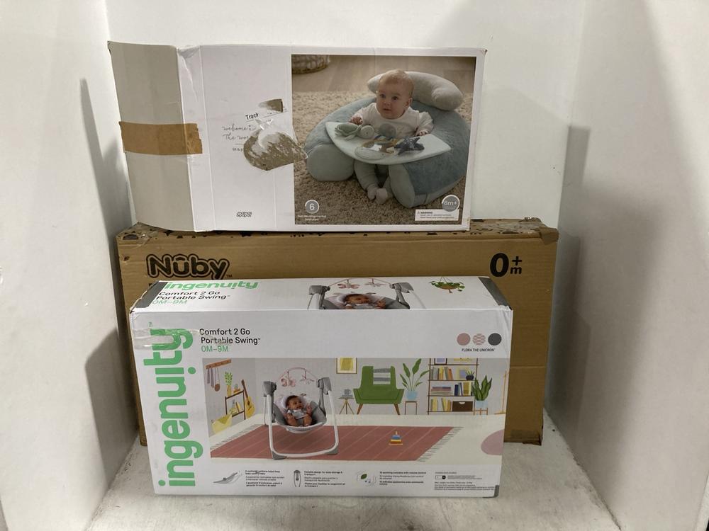 Lot 1589  
            Chesterfield SR47 - Parcel Delivery Only 

                
3 X ASSORTED ITEMS TO INCLUDE INGENUITY COMFORT 2 GO PORTABLE SWING (LOCATION: SR...