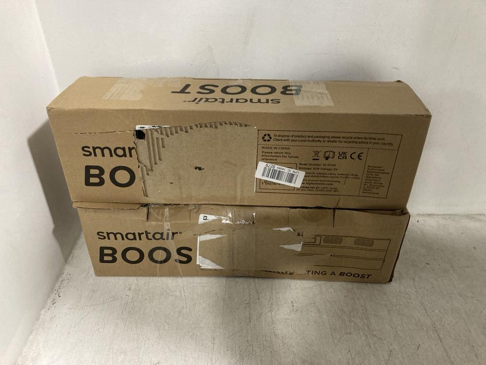 Lot 1591  
            Chesterfield SR47 - Parcel Delivery Only 

                
2 X SMARTAIR BOOST HEATER MODEL: SY-TV05 (LOCATION: SR46 G3)